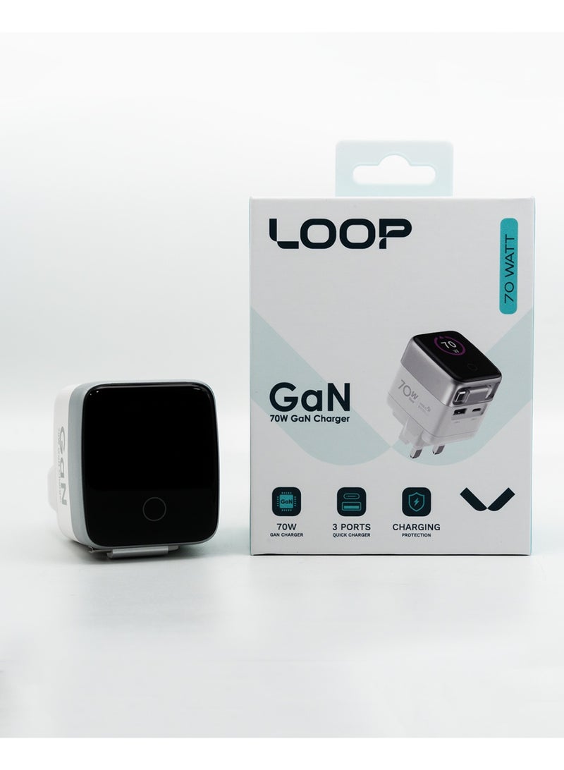 LOOP 70W GaN Charger with Display White Silver