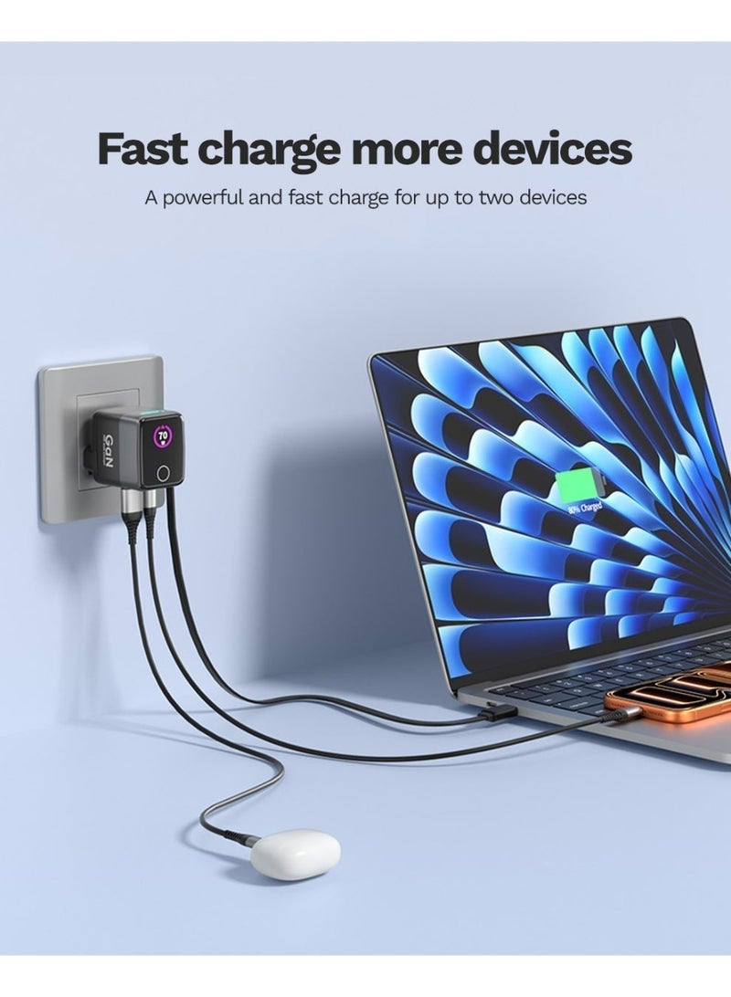 لووب شاحن حائطي LOOP 70W GaN3 مزود بكابل USB-C قابل للسحب، وشحن سريع بتقنيتي PD وQC، متوافق مع أجهزة MacBook وiPhone وSamsung - Image 4