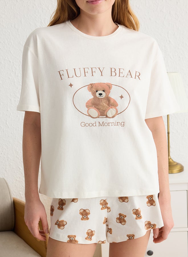 trendyol Light Beige Animal Jersey Knitted Pajama Set THMSS25PT00110 - Image 4