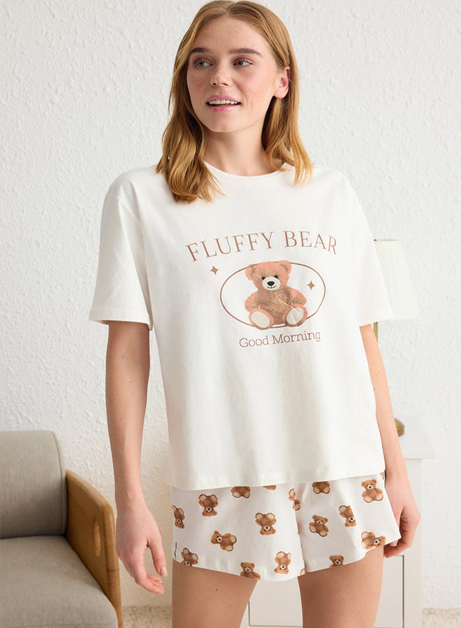 trendyol Light Beige Animal Jersey Knitted Pajama Set THMSS25PT00110 - Image 3