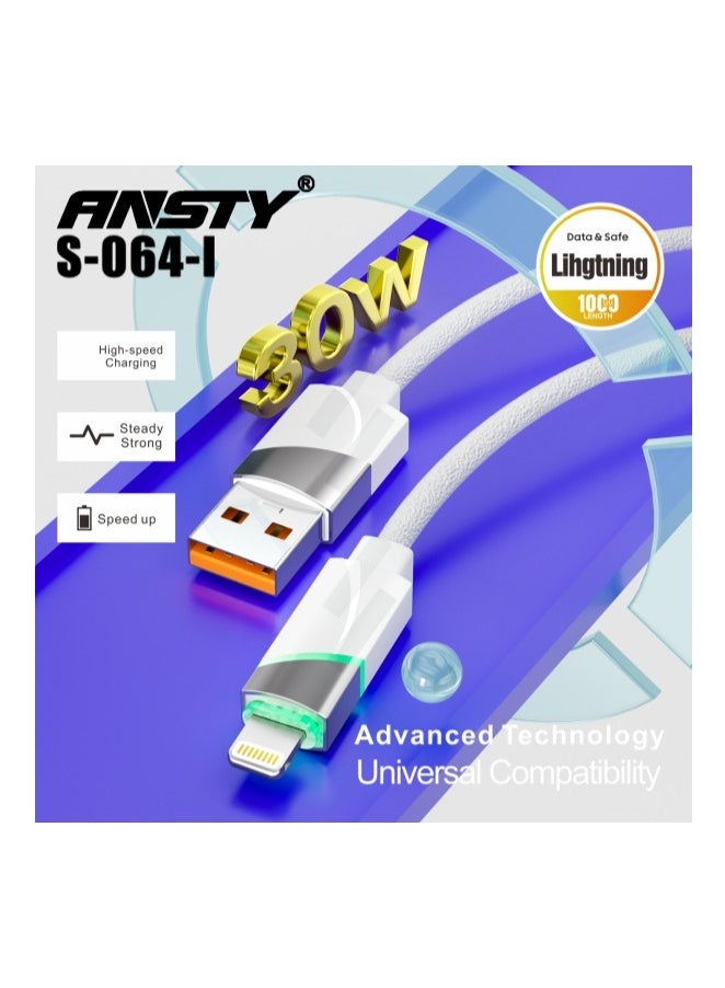 ANSTY S-064-I Silicone Lightning Cable with LED - Fast & Stable Charging, Soft Touch & Tangle-Free, Reinforced Durable Design - Image 1