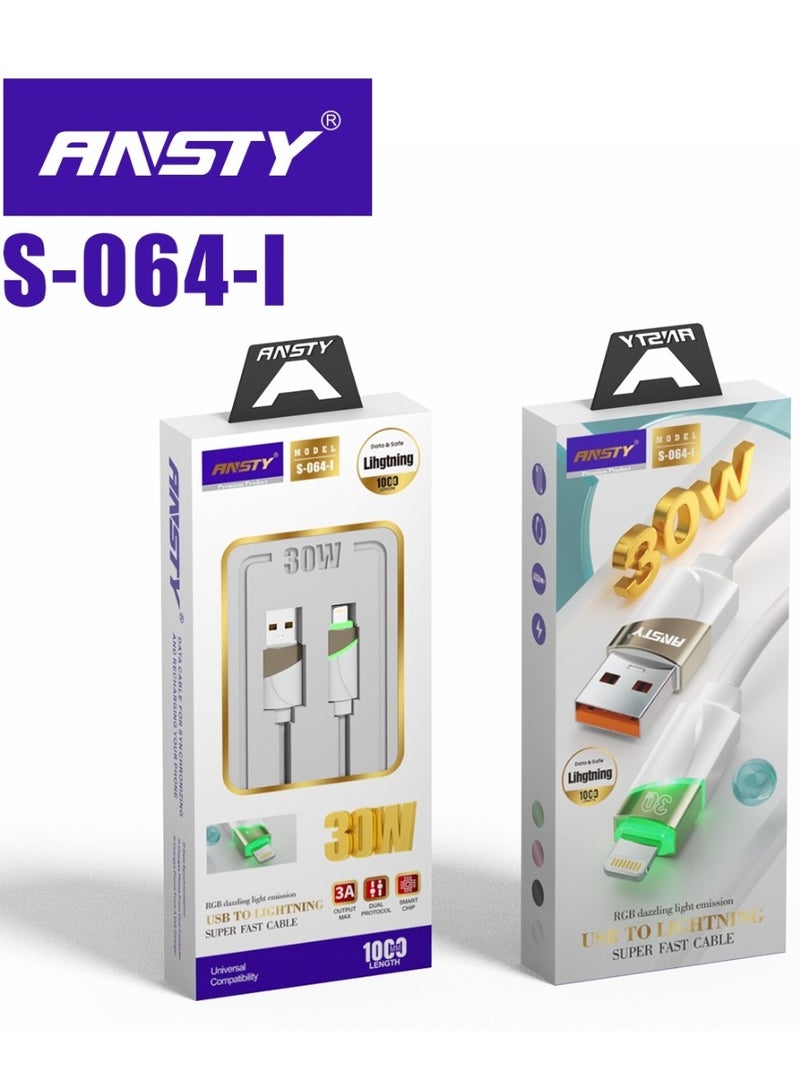 ANSTY S-064-I Silicone Lightning Cable with LED - Fast & Stable Charging, Soft Touch & Tangle-Free, Reinforced Durable Design - Image 2