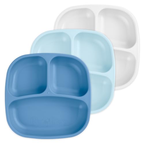 RePlay Toddler Plates with Dividers  DeepWalled 3 Compartments Divided Plates for Kids  Dishwasher  Microwave Safe  Made in USA  Set of 3737 x 737 x 125  Cool Blue