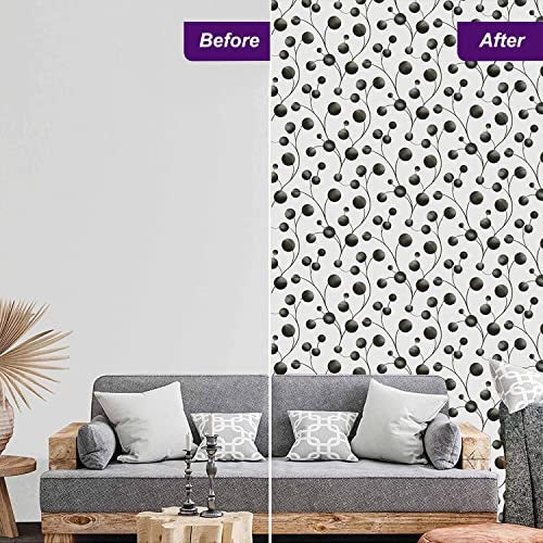 Asian Paints ezyCR8 Circle Leaf Black Non-Adhesive Wallpaper for Home & Office, Easy Application, Water Resistant, Dust Proof, PVC Coated, Interior Décor (53cm x 950cm)| (54 sq. ft. per roll) - Image 3