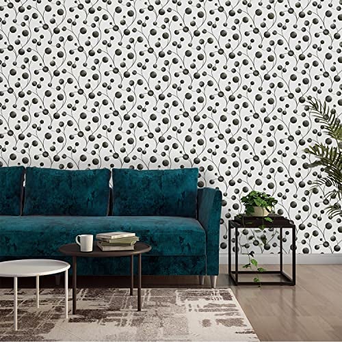 Asian Paints ezyCR8 Circle Leaf Black Non-Adhesive Wallpaper for Home & Office, Easy Application, Water Resistant, Dust Proof, PVC Coated, Interior Décor (53cm x 950cm)| (54 sq. ft. per roll) - Image 1