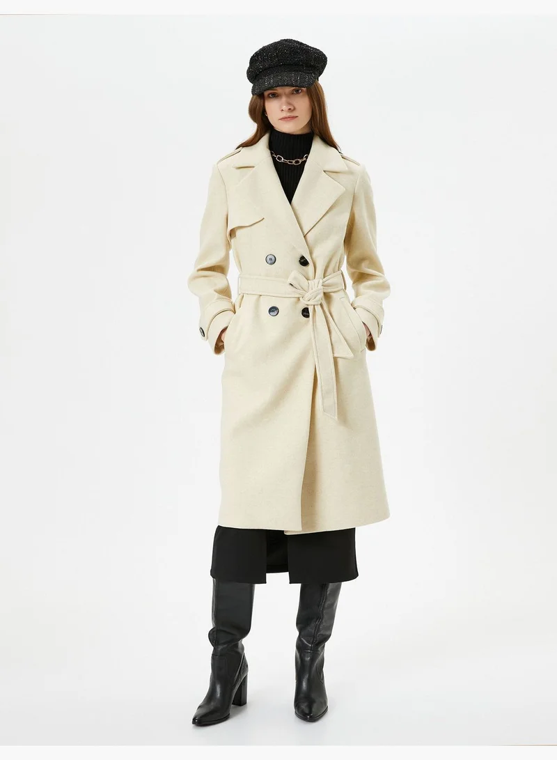 KOTON Pocket Detail Buttoned Belted Long Coat