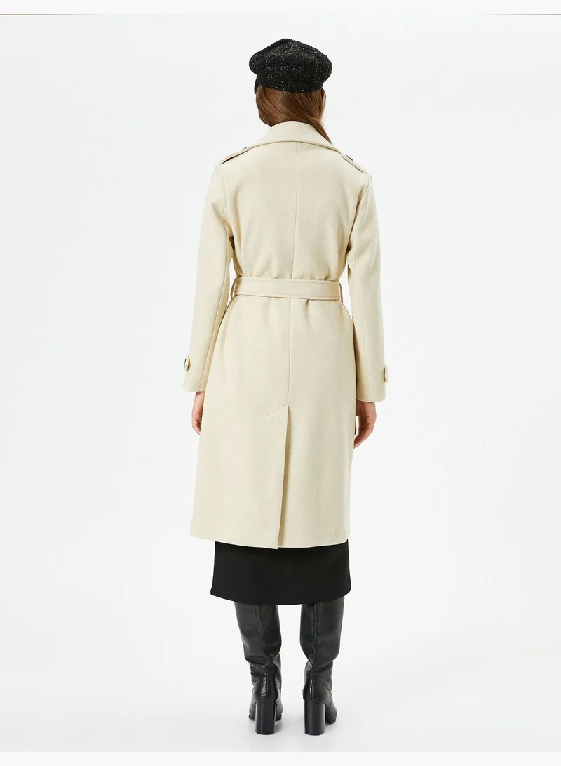 KOTON Pocket Detail Buttoned Belted Long Coat