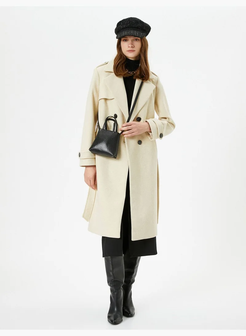 KOTON Pocket Detail Buttoned Belted Long Coat