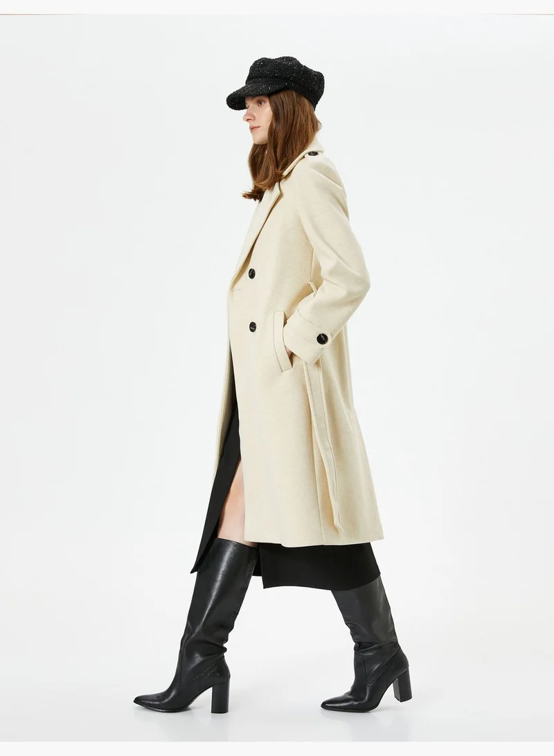 KOTON Pocket Detail Buttoned Belted Long Coat