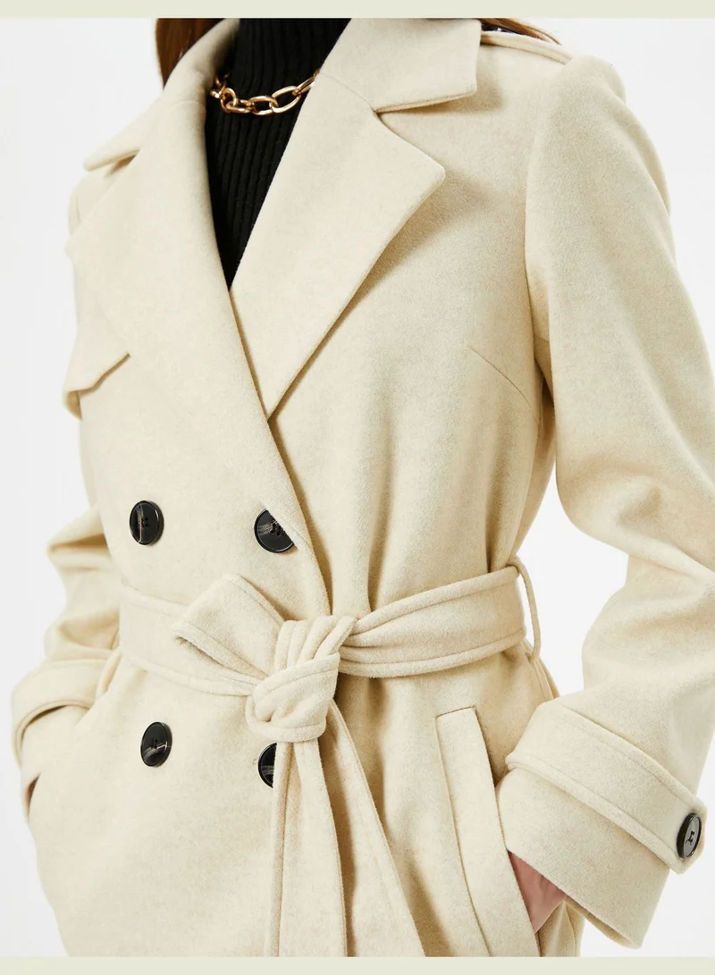 KOTON Pocket Detail Buttoned Belted Long Coat