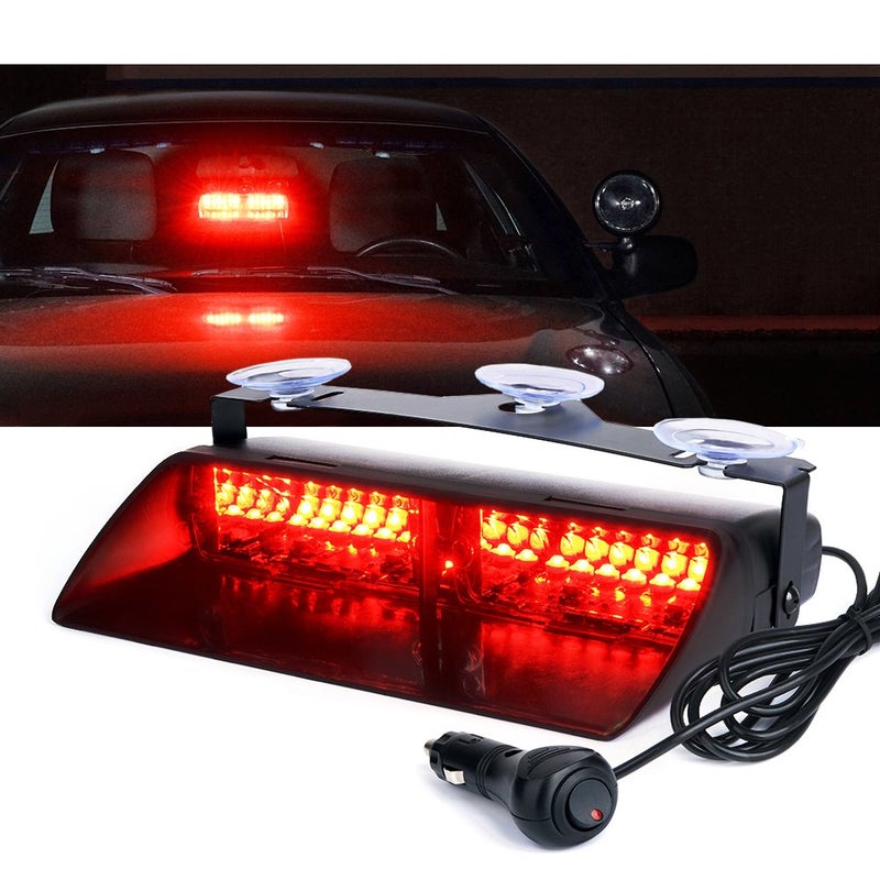Xprite Red LED Emergency Dash Strobe Light, Interior Windshield Safety Warning Firefighter Lights w/Suction Cups, 12V Windshield Visor Light Bar for Police Ambulance EMS Patrol Vehicles Fire Trucks
