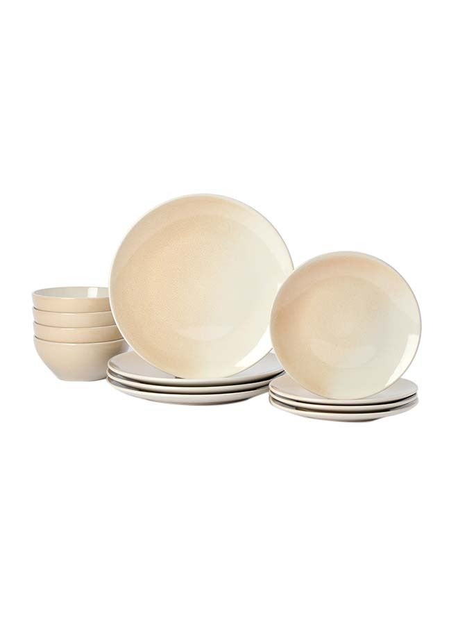 Famiware Glacier 24 Piece Reactive Glaze Dinnerware Set, Set for 8, Scratch Resistant, Microwave & Dishwasher Safe, Honey Beige - Image 1