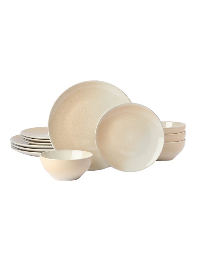 Famiware Glacier 24 Piece Reactive Glaze Dinnerware Set, Set for 8, Scratch Resistant, Microwave & Dishwasher Safe, Honey Beige - Image 2