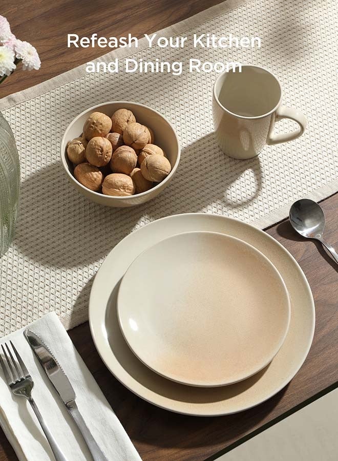 Famiware Glacier 24 Piece Reactive Glaze Dinnerware Set, Set for 8, Scratch Resistant, Microwave & Dishwasher Safe, Honey Beige - Image 4