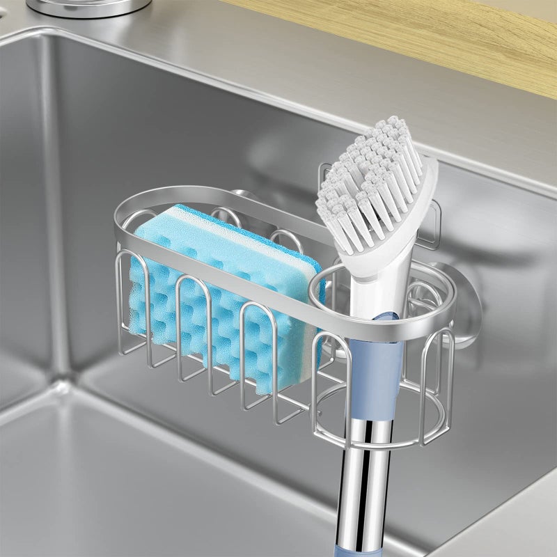 Yazoni 2-in-1 Sponge Holder for Kitchen Sink  Suction Cup Rack/Caddy  No Drill Rustproof Organizer for Place Dishwashing Brush Soap (Silver) - Image 5