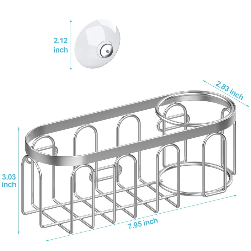 Yazoni 2-in-1 Sponge Holder for Kitchen Sink  Suction Cup Rack/Caddy  No Drill Rustproof Organizer for Place Dishwashing Brush Soap (Silver) - Image 2