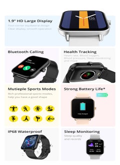 كولمي ساعة ذكية للرجال للنساء ، 1.9 بوصة HD Fitness Tracker مع الرد / إجراء المكالمات ، معدل ضربات القلب / أكسجين الدم / مراقب النوم ، عداد الخطى ، السعرات الحرارية ، 100+ وضع الرياضة ، IP68 ساعة لياقة بدنية مقاومة للماء لنظام Android iOS  - Image 3