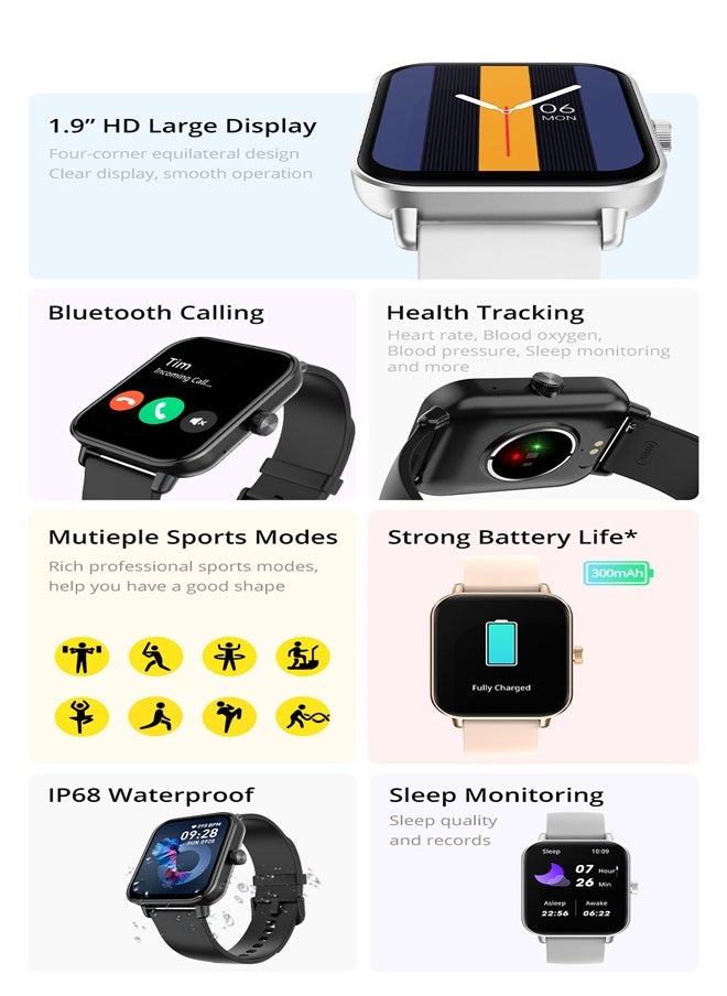 ColMi Smart Watch for Men Women, 1.9" HD Fitness Tracker with Answer/Make Calls, Heart Rate/Blood Oxygen/Sleep Monitor, Pedometer, Calories, 100+ Sports Mode, IP68 Waterproof Fitness Watch for Android iOS  - Image 3