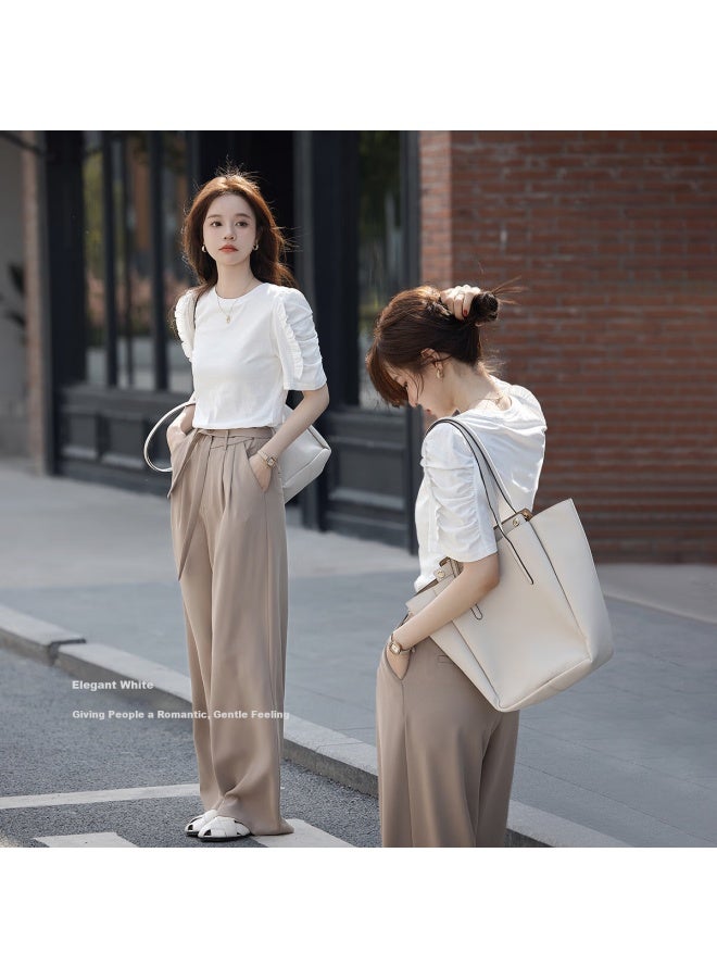 Mt [korean Sweet Style] Summer All-cotton Puff Sleeve Ruffle Trim Round Neck T-shirt - Image 2