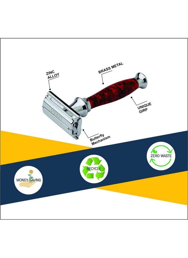 PEARL - Shaving Butterfly Safety Razor For Men Reusable Ecofriendly Twist To Open Shaving Razor For Men Premium Single Blade Razor For Men Razor Classic & Traditional Shaving Kit For Men Men - Image 1