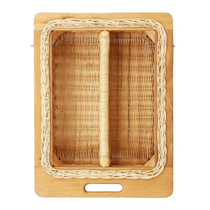 AKWAY Beechwood Wicker Basket With Partition Countertop For Modular Kitchen|Pull-Out Shelves For Onion,Potato(16.5 W(414Mm)X 20 L X 8H,Beige) Rectangular - Image 1