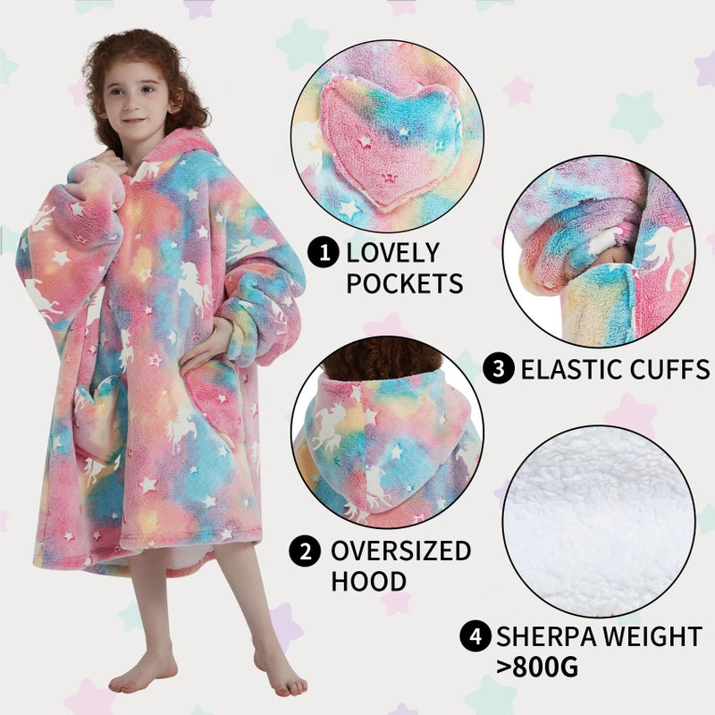 Fiosnow Glow in the Dark Unicorn Blanket Hoodies for Kids 6-13YR Oversize Wearable Blanket Hoodies for Boys Girls Teens - Image 4