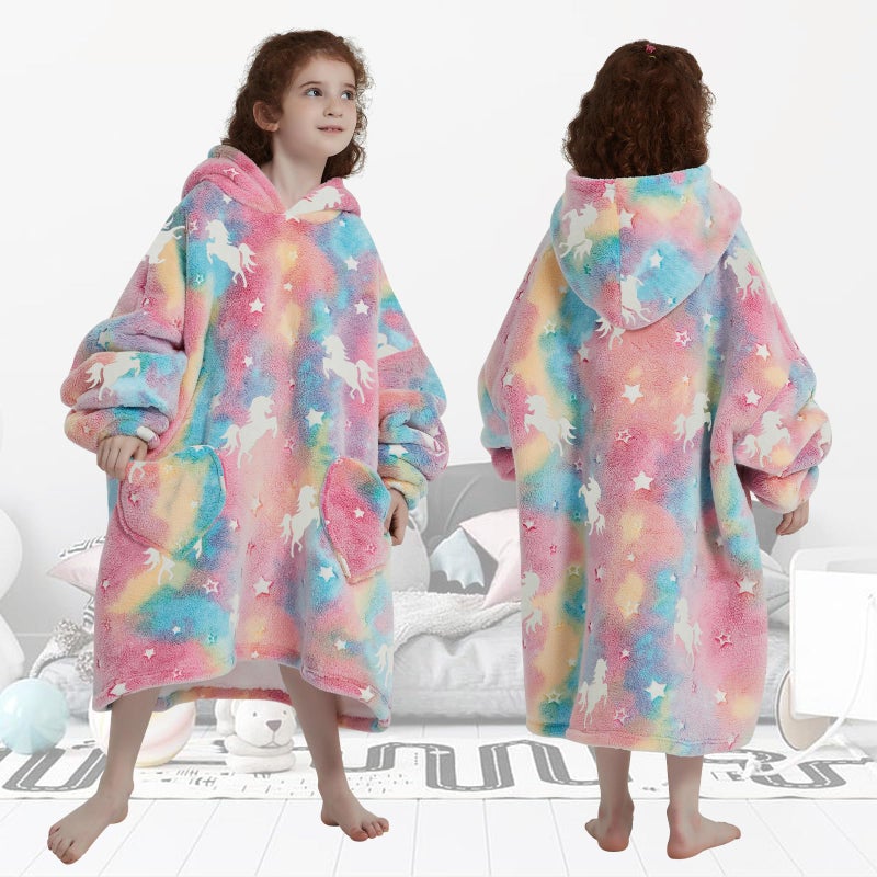 Fiosnow Glow in the Dark Unicorn Blanket Hoodies for Kids 6-13YR Oversize Wearable Blanket Hoodies for Boys Girls Teens - Image 5