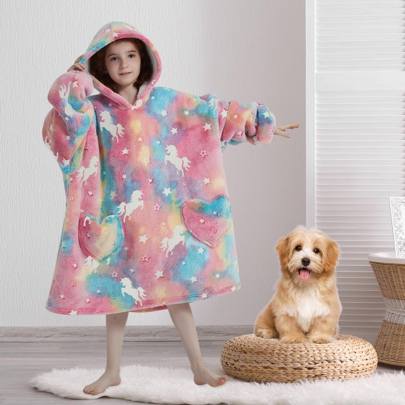 Fiosnow Glow in the Dark Unicorn Blanket Hoodies for Kids 6-13YR Oversize Wearable Blanket Hoodies for Boys Girls Teens - Image 3