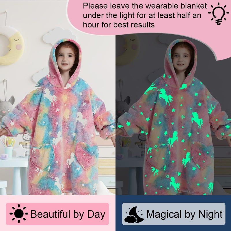 Fiosnow Glow in the Dark Unicorn Blanket Hoodies for Kids 6-13YR Oversize Wearable Blanket Hoodies for Boys Girls Teens - Image 2