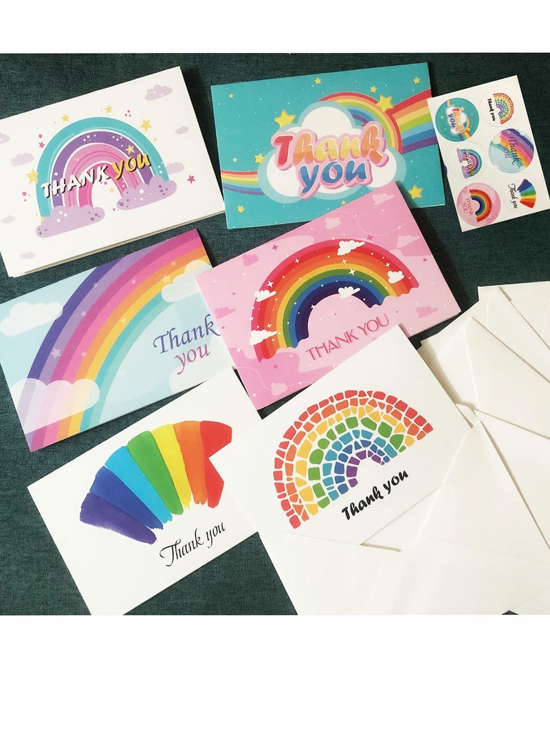Zikra Rainbow Pattern Holiday Wishes Thank You Greeting Cards, 24 Pieces Folding Gift Cards with Envelopes and Thank You Stickers for Anniversary Graduation Teacher's Mother's Day - Image 5