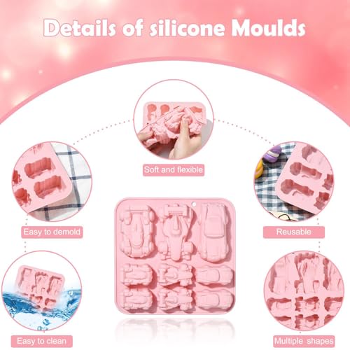 RupeeRise 9 Racing Car Silicone Molds for Baking, Cartoon Shaped Food Moulds, Kids Birthday Party Treats, Chocolate Ice Cube Cake Dosa Shapes Molds for Kids - Image 3