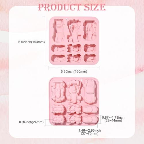 RupeeRise 9 Racing Car Silicone Molds for Baking, Cartoon Shaped Food Moulds, Kids Birthday Party Treats, Chocolate Ice Cube Cake Dosa Shapes Molds for Kids - Image 2