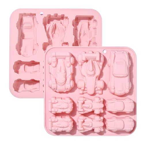 RupeeRise 9 Racing Car Silicone Molds for Baking, Cartoon Shaped Food Moulds, Kids Birthday Party Treats, Chocolate Ice Cube Cake Dosa Shapes Molds for Kids - Image 1