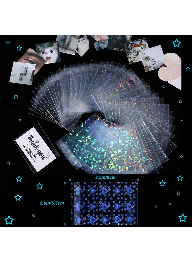 Tinlade 200 Pcs Laser Flashing Card Sleeves Heart Star Glass Gemstone Transparent Trading Cards Film Holographic Card Sleeves Protective Kpop Photocard Sleeves Plastic Card Protector 2.6 X 3.5 Inches  - Image 4