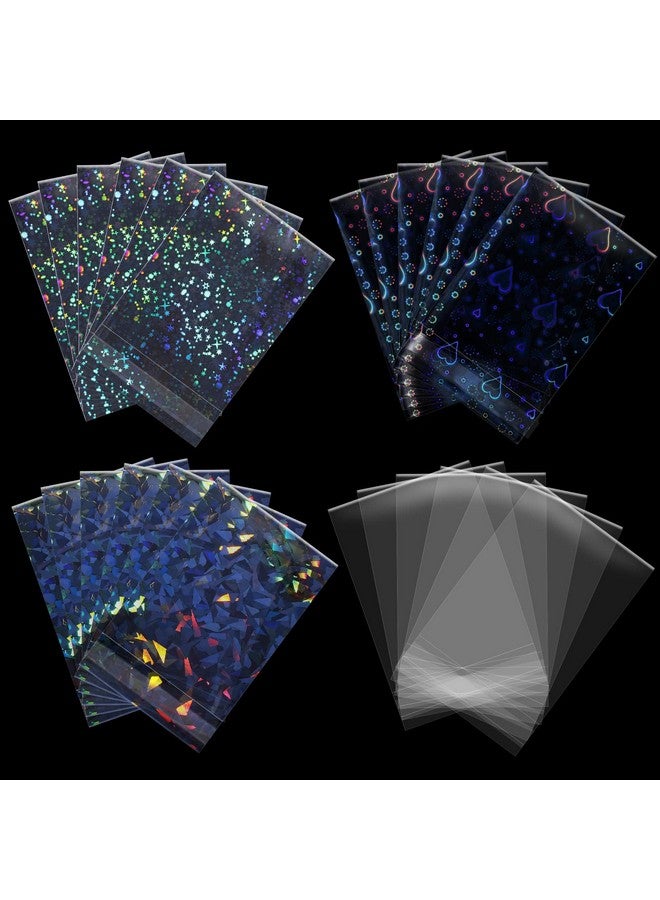 Tinlade 200 Pcs Laser Flashing Card Sleeves Heart Star Glass Gemstone Transparent Trading Cards Film Holographic Card Sleeves Protective Kpop Photocard Sleeves Plastic Card Protector 2.6 X 3.5 Inches  - Image 2