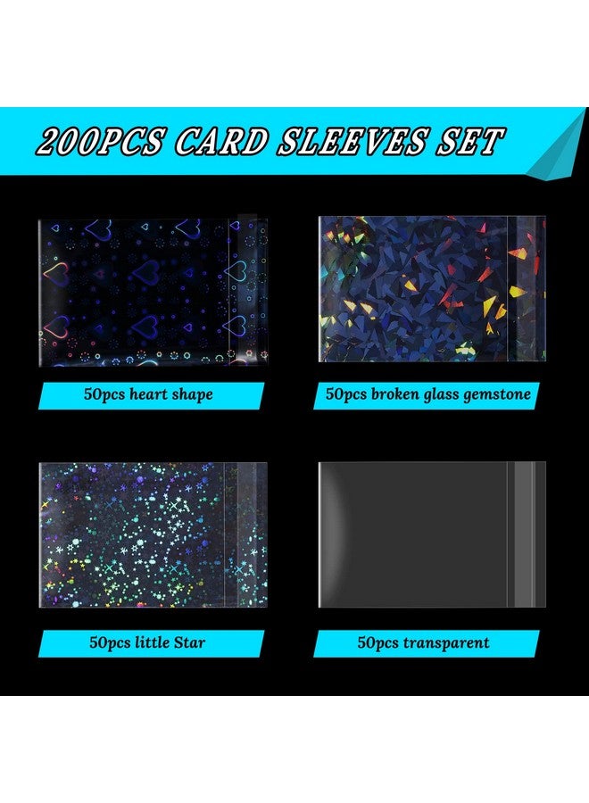 Tinlade 200 Pcs Laser Flashing Card Sleeves Heart Star Glass Gemstone Transparent Trading Cards Film Holographic Card Sleeves Protective Kpop Photocard Sleeves Plastic Card Protector 2.6 X 3.5 Inches  - Image 3