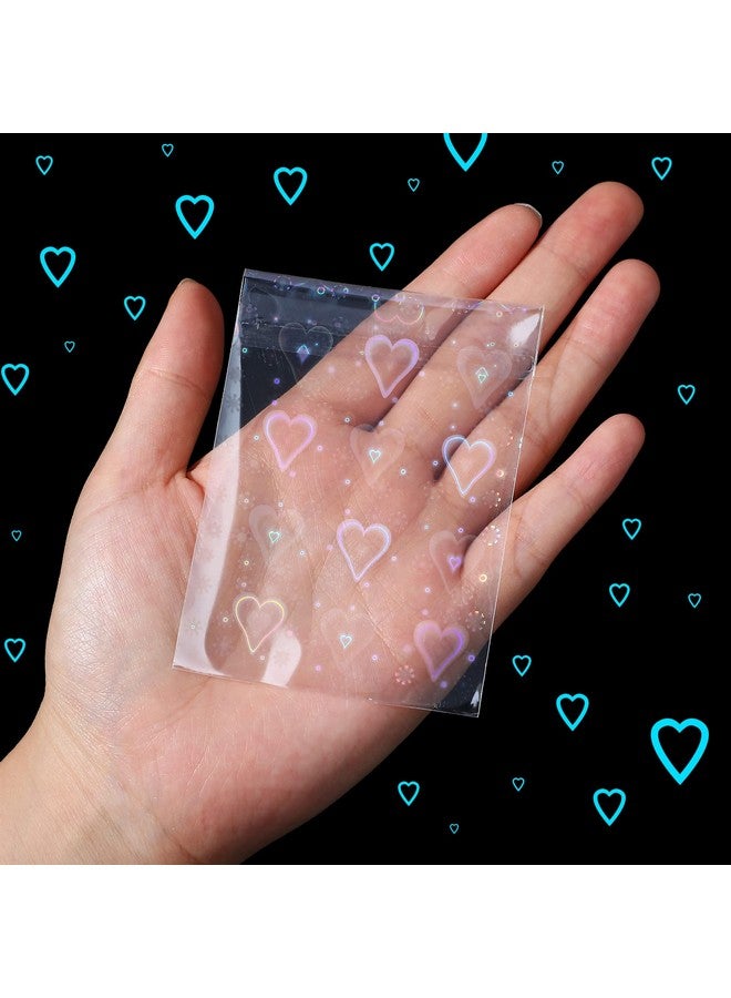 Tinlade 200 Pcs Laser Flashing Card Sleeves Heart Star Glass Gemstone Transparent Trading Cards Film Holographic Card Sleeves Protective Kpop Photocard Sleeves Plastic Card Protector 2.6 X 3.5 Inches  - Image 5