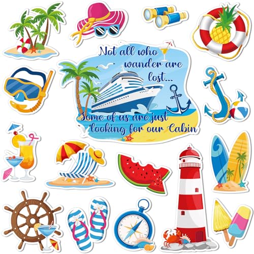Anglechic 16 Pieces Summer Cruise Door Decorations Magnetic Holiday Fridge Magnets Summer Tropical Magnetic Decals for Hawaiian Aloha Luau Tiki Theme Party Cruise Door Car Decorations Supplies - Image 1