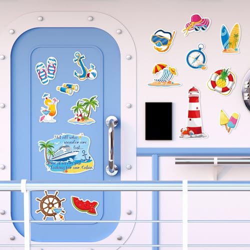Anglechic 16 Pieces Summer Cruise Door Decorations Magnetic Holiday Fridge Magnets Summer Tropical Magnetic Decals for Hawaiian Aloha Luau Tiki Theme Party Cruise Door Car Decorations Supplies - Image 4