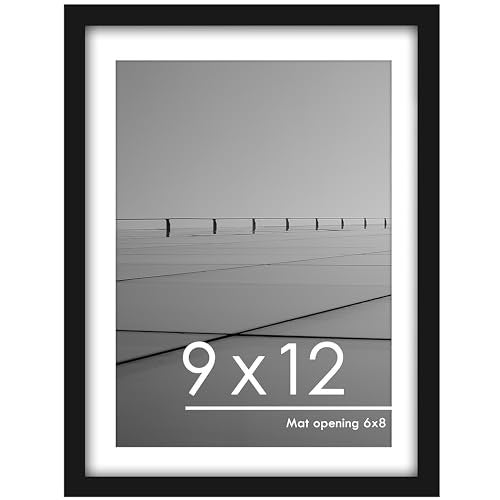 PEALSN 9x12 Picture Frame, Display Pictures 6 x 8 with Mat or 9 x 12 Without Mat for Wall Mounting Display, Photo Frames, Black - Image 1