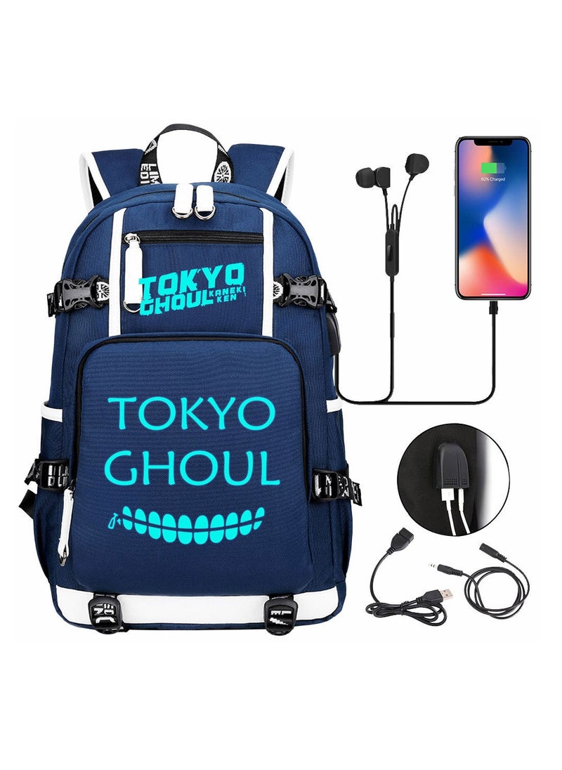 طوكيو حقيبة ظهر للسفر الترفيهية للشباب مزودة بمنفذ USB مطبوعة من Nightglow 