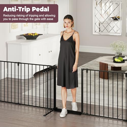 Cideny 144" Extra Wide Baby Gate with Door, Configurable 6 Panels Baby Fence, Fireplace Gate with Anti-Trip Pedal, Family Essentials Safety Gate for Child Dogs Pets, 28'' Tall Black - Image 4
