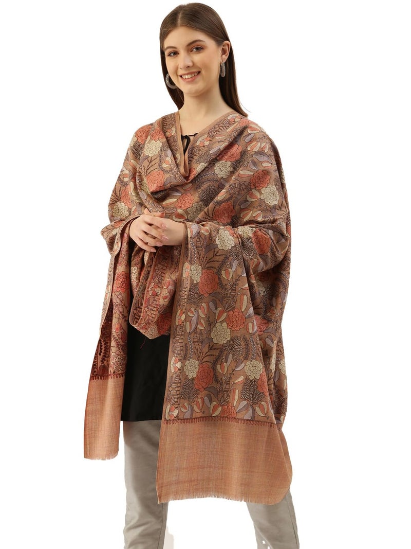Pashmoda Women Bahaar Pure Wool Aari Embroidered Shawl (Size : 101X203 CM) - Image 1