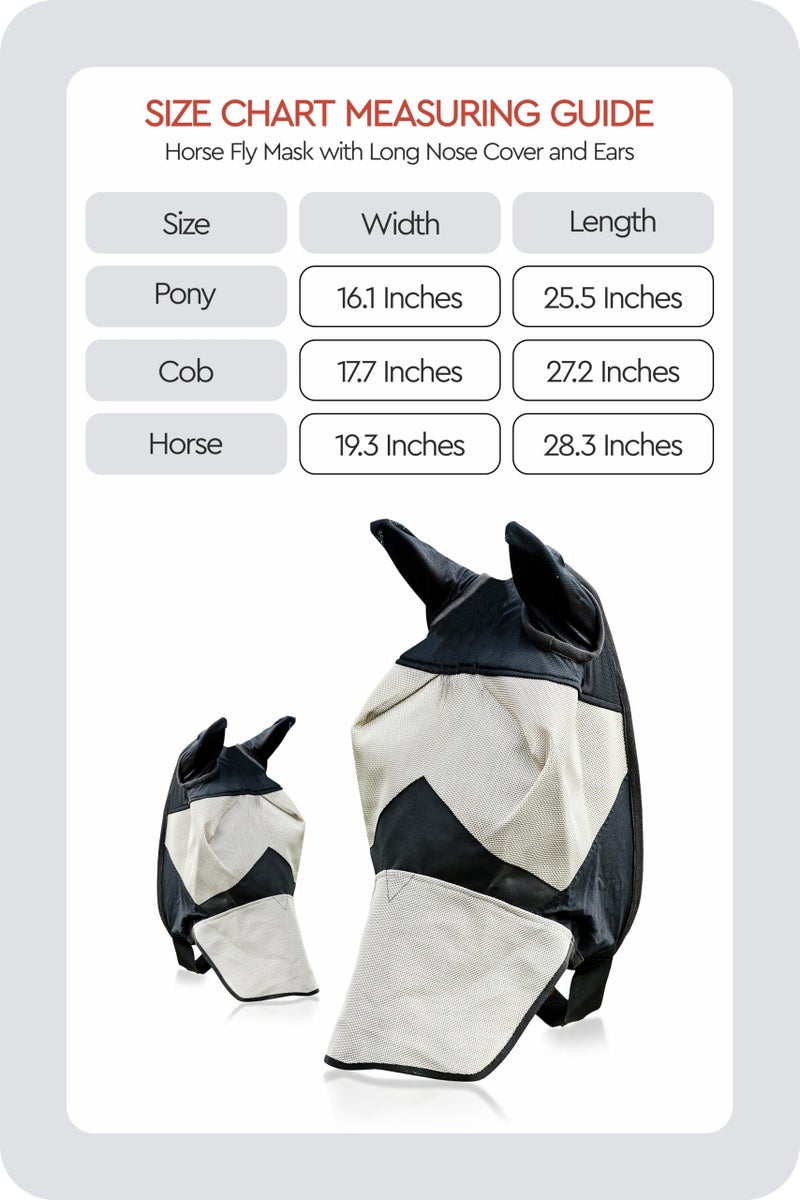 HORZE Horse Fly Mask with Nose Cover and Ears | Durable Micro Mesh with UV Protection - Light Brown/Black - Horse - Image 3