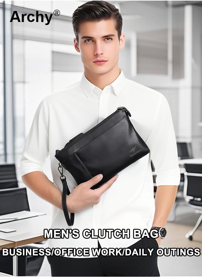 Archy Men Handbag Clutch Bag Leather Hand Grab Bag Briefcase Large-Capacity Wallet Mobile Phone Bag Trendy Portable Wristlet Bag Clutch Purse Perfect for Daily Commute Work School or Travel  - Image 1