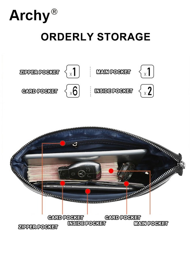 Archy Men Handbag Clutch Bag Leather Hand Grab Bag Briefcase Large-Capacity Wallet Mobile Phone Bag Trendy Portable Wristlet Bag Clutch Purse Perfect for Daily Commute Work School or Travel - Image 5