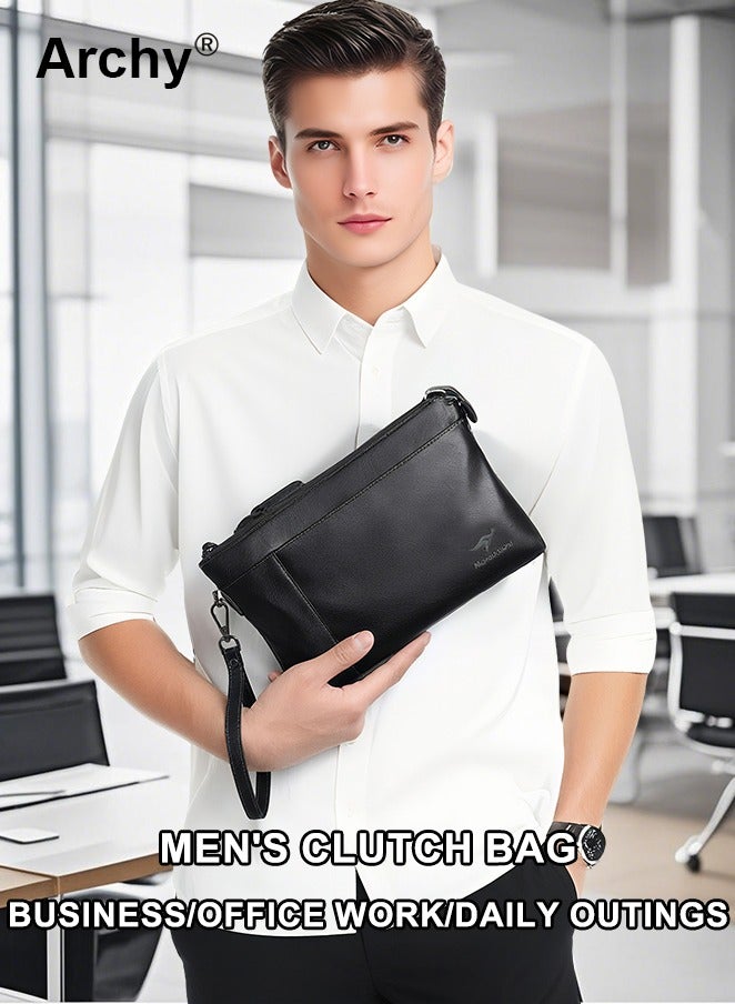 Archy Men Handbag Clutch Bag Leather Hand Grab Bag Briefcase Large-Capacity Wallet Mobile Phone Bag Trendy Portable Wristlet Bag Clutch Purse Perfect for Daily Commute Work School or Travel - Image 2