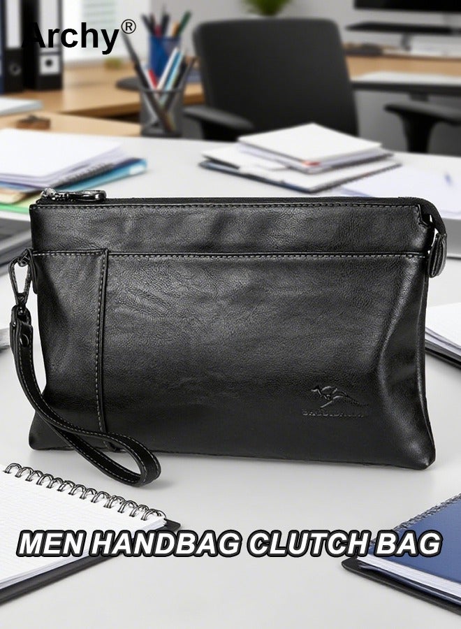 Archy Men Handbag Clutch Bag Leather Hand Grab Bag Briefcase Large-Capacity Wallet Mobile Phone Bag Trendy Portable Wristlet Bag Clutch Purse Perfect for Daily Commute Work School or Travel - Image 1