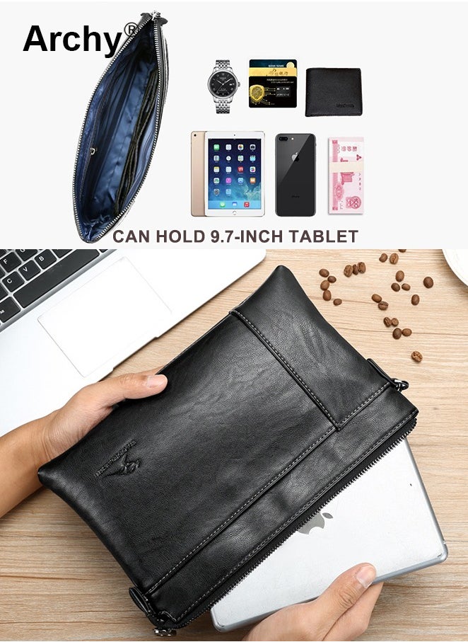 Archy Men Handbag Clutch Bag Leather Hand Grab Bag Briefcase Large-Capacity Wallet Mobile Phone Bag Trendy Portable Wristlet Bag Clutch Purse Perfect for Daily Commute Work School or Travel  - Image 2