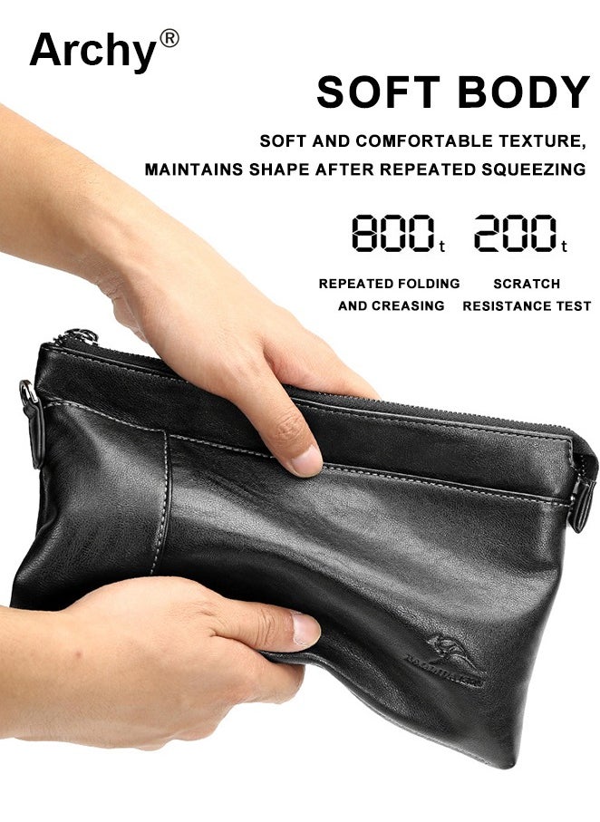 Archy Men Handbag Clutch Bag Leather Hand Grab Bag Briefcase Large-Capacity Wallet Mobile Phone Bag Trendy Portable Wristlet Bag Clutch Purse Perfect for Daily Commute Work School or Travel  - Image 3